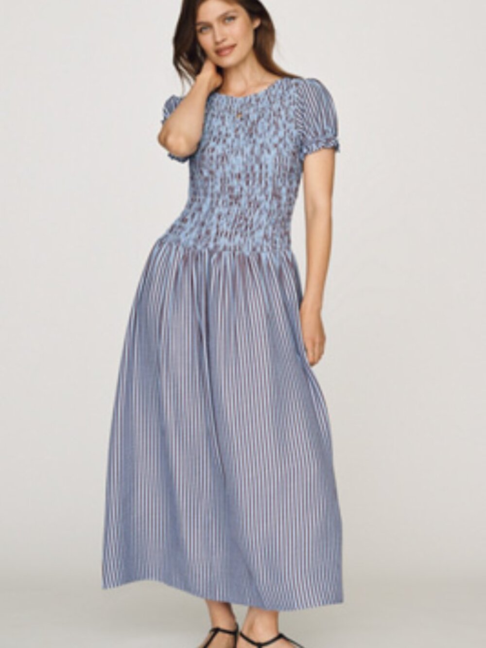 Maeve Margie Smocked Stripe Midi Dress by Anthropologie Size M NWT